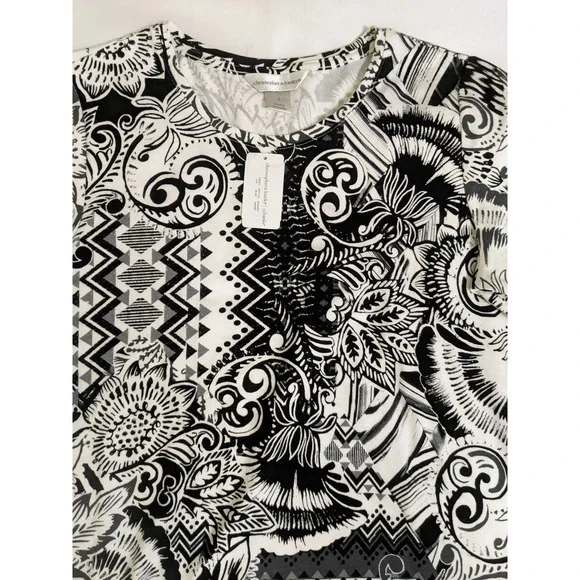 Christopher & banks Scoop neck White black tshirt top womens s small new - Picture 2 of 5